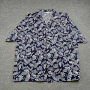 Gottex Shirt Mens XL Blue Nautical Graphic Button Front Short Sleeve Casual